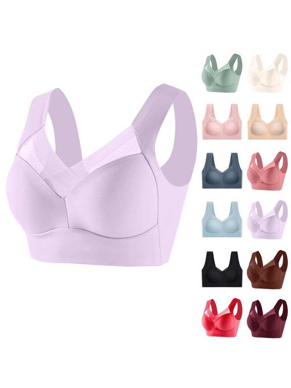 Jelly Bras for Women 2026 Seamless Powerful Push Up Wireless Bra Lift Anti Sagging Posture Correcting Plus Size Bras,Light Purple,6X-Large