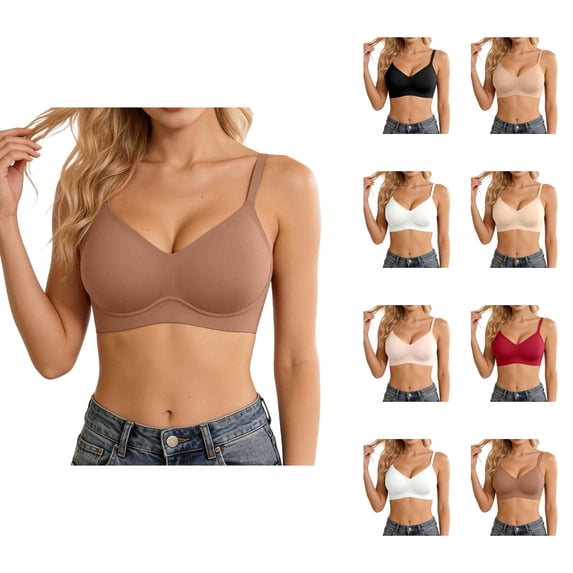 Jelly Bras for Women Comfortable Full Coverage V Neck Seamless Wireless Push Up Bralettes Tshirt Bra