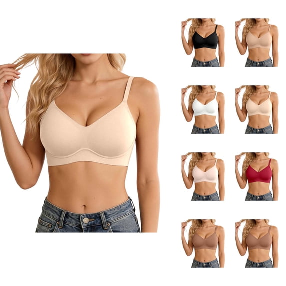 Jelly Bras for Women Comfortable Full Coverage V Neck Seamless Wireless Push Up Bralettes Tshirt Bra