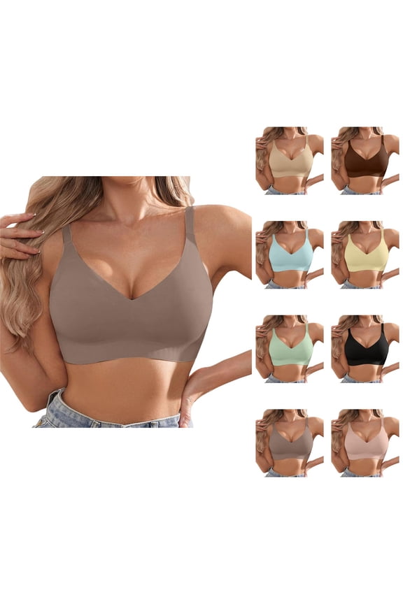 Jelly Bras for Women Comfortable V Neck Seamless Wireless Bralettes Everyday Bra Tshirt Bra