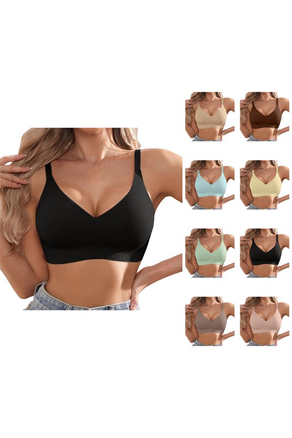 Jelly Bras for Women Comfortable V Neck Seamless Wireless Bralettes Everyday Bra Tshirt Bra