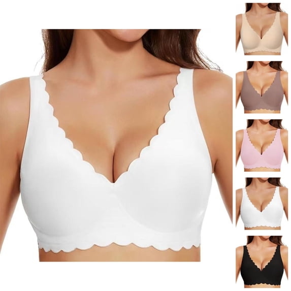Jelly Bras for Women Comfortable V Neck Wave Trim Seamless Push Up Bra