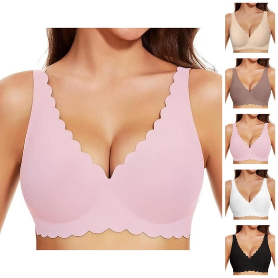 Jelly Bras for Women Comfortable V Neck Wave Trim Seamless Push Up Bra