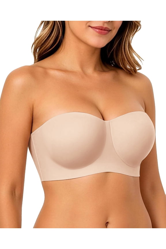 Strapless Bras for Women, Wireless Seamless Anti-Slip Jelly Support Bandeau Bra,Invisible Smoothing Push Up