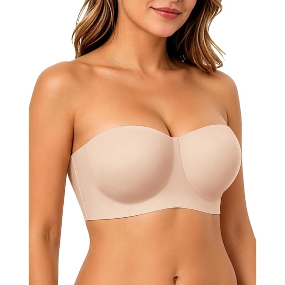 Strapless Bras for Women, Wireless Seamless Anti-Slip Jelly Support Bandeau Bra,Invisible Smoothing Push Up