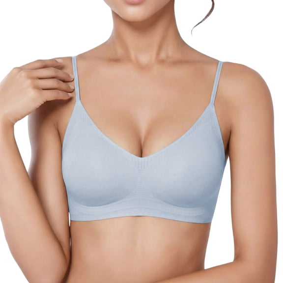 Jelly Bras for Women Full Coverage Deep V Plunge Smooth Bralette Naked Feel Wireless Light Comfort Tank Top for Women Light Blue Xxl
