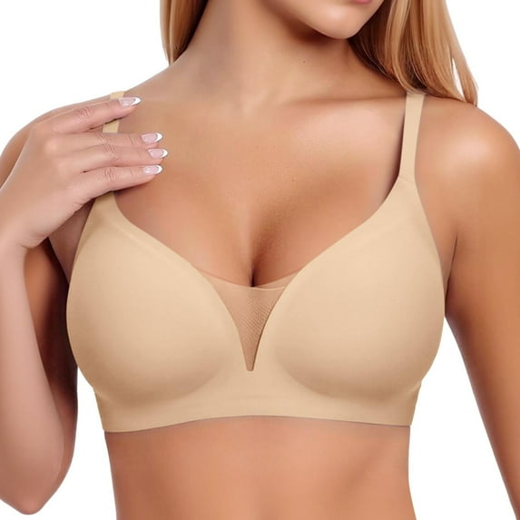 Jelly Bras for Women Full Coverage Smooth Bra for Small Bust Wireless Side Support One Piece Soft Lift Comfort Bralette Beige M