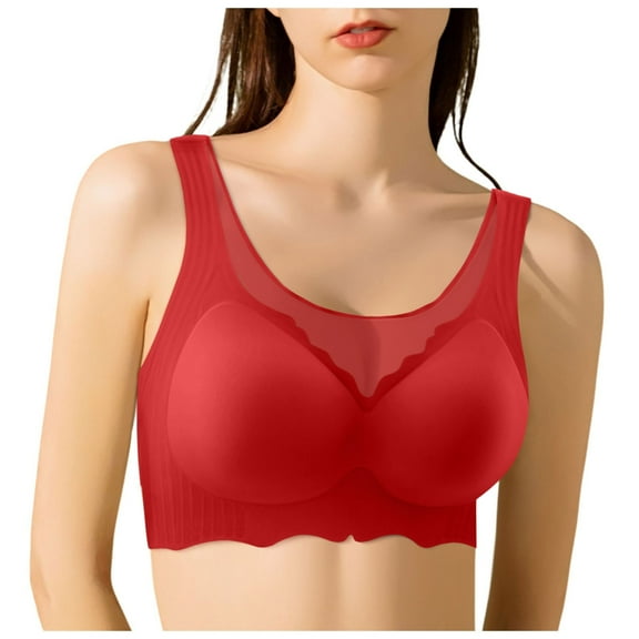 Jelly Bras for Women Full Coverage Wireless Smooth Minimizer Bra Side Support Jelly Strips Lift Soft Support Comfort Red 48