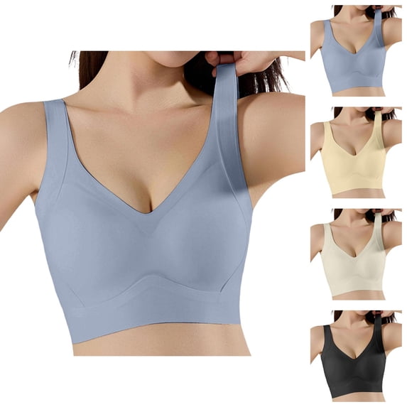 Jelly Bras for Women Lightweight V Neck Seamless Wireless Anti Sagging Push Up Bralette Everyday Bra