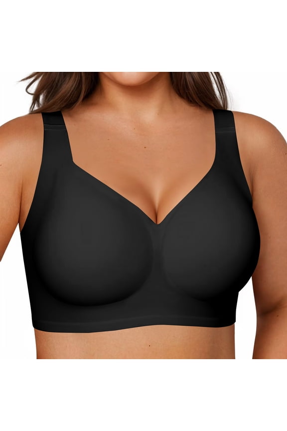 Jelly Bras for Women Plus Size Bras Wireless Bra No Underwire Push Up Seamless Sleep Comfortable Womens Black 2X-Large