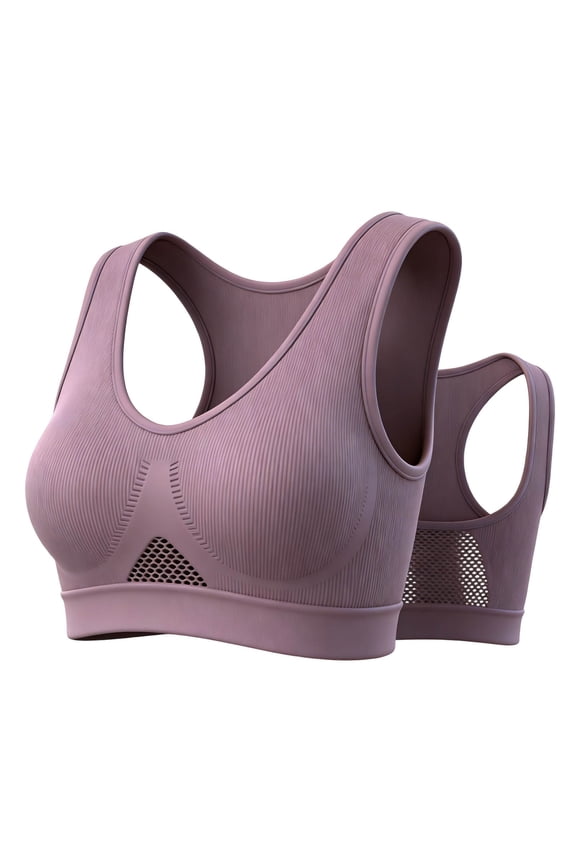 Jelly Bras for Women Plus-Size Wire Free Vertical Striped Padded Bra with Ventilation Holes for Sport and Everyday Wear