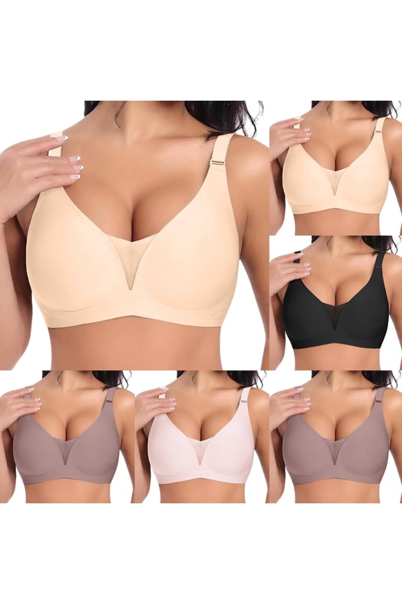 Jelly Bras for Women Push Up Full Figure Deep V Smooth Minimizer Bra Wireless Thin Light Support Smooth Cup Comfort Coffee M