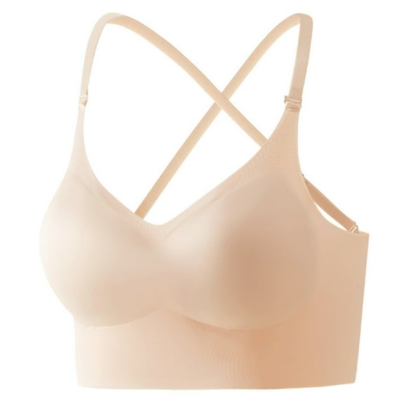 Jelly Bras for Women Push Up No Underwire Sports Bra Fixed Cups Smooth Racerback Plunge Neck Bralette for Yoga Leisure Beige S
