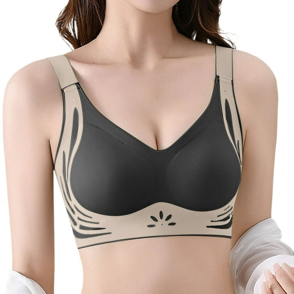 Jelly Bras for Women Push Up Smooth Color Block Tshirt Bra Wireless Soft Support Jelly Strips Breathable Machine Wash Comfort Black Xxxl
