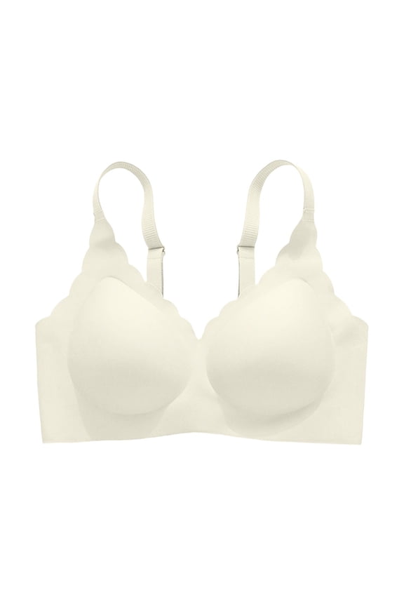 Jelly Bras for Women Push Up Smooth Lift Up Bra Wireless Side Support Deep V Plunge Fashion Wave Thin Strap Racerback Beige Xxxl