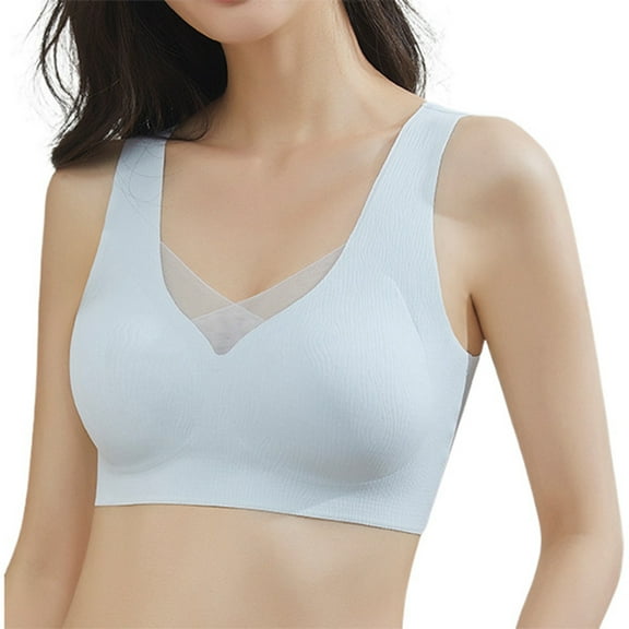 Jelly Bras for Women Push Up Wireless Smooth Sports Bralette Thin Summer Mesh Racerback Minimizer Light Support Comfort Blue Xl