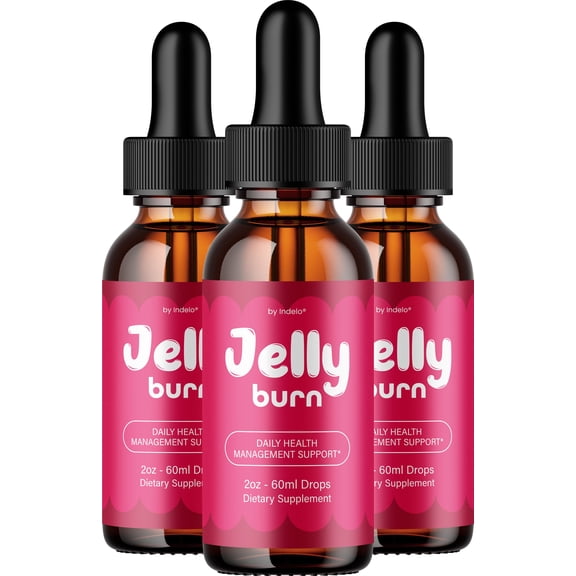 Jelly Burn Liquid Drops JellyBurn Natural Blend Healthy Organic Support, 3 Pack, 3 Month Supply