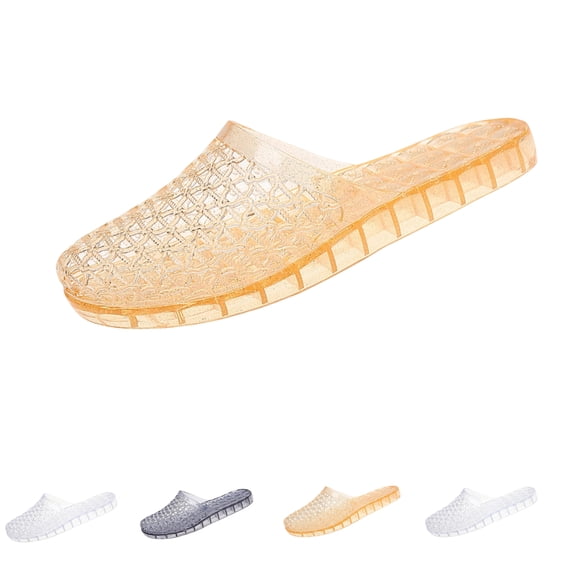 Jelly Clogs for Women Floral Glitter Jelly Mules Cutout Slip On Closed Toe Jellies Shoes Sandals Summer Beach Cute Breathable 38