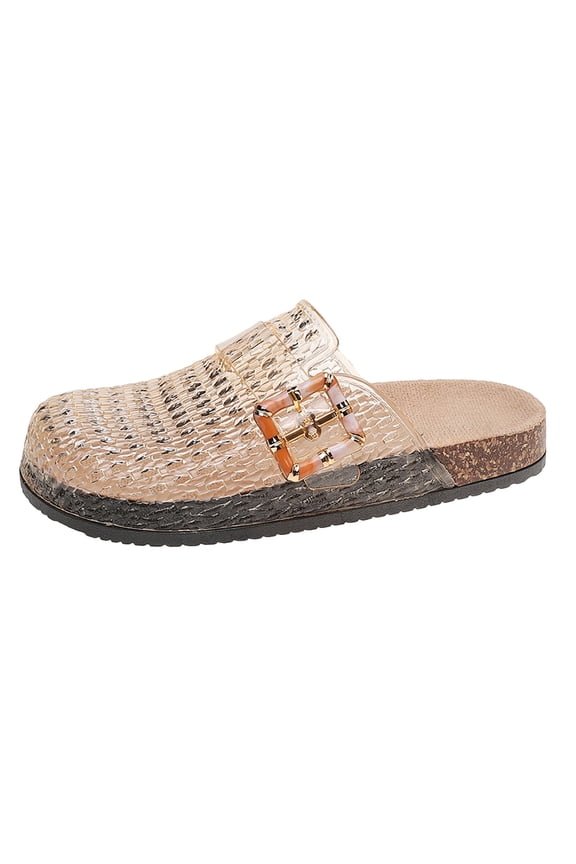 Jelly Clogs for Women Soft Cork Footbed Buckle Close Toe Sandals Slip On Transparent Breathable Platform Slide Mules White Size 8
