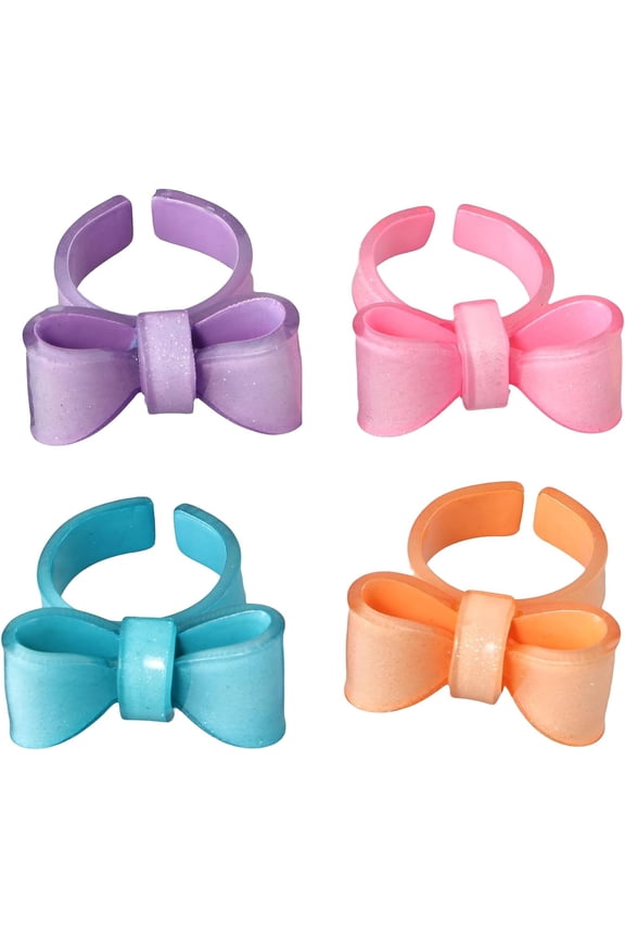 Jelly Color Bow Open Rings Colorful Acrylic Resin Geometric Finger Ring Sweet Fashion Set of 4