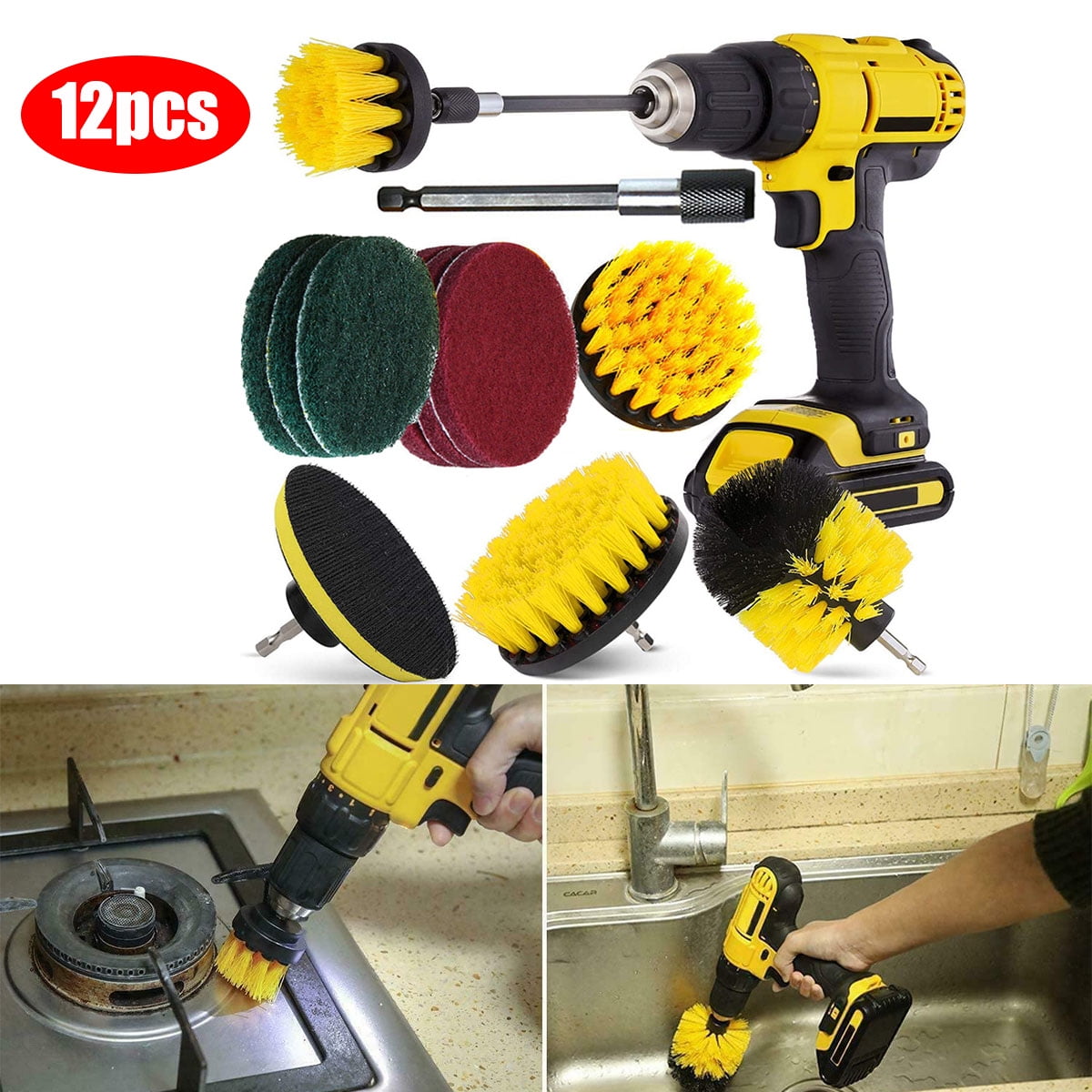 Jelly Comb 12pcs Drill Brush Scrub Brush Drill Attachment Kit,Time