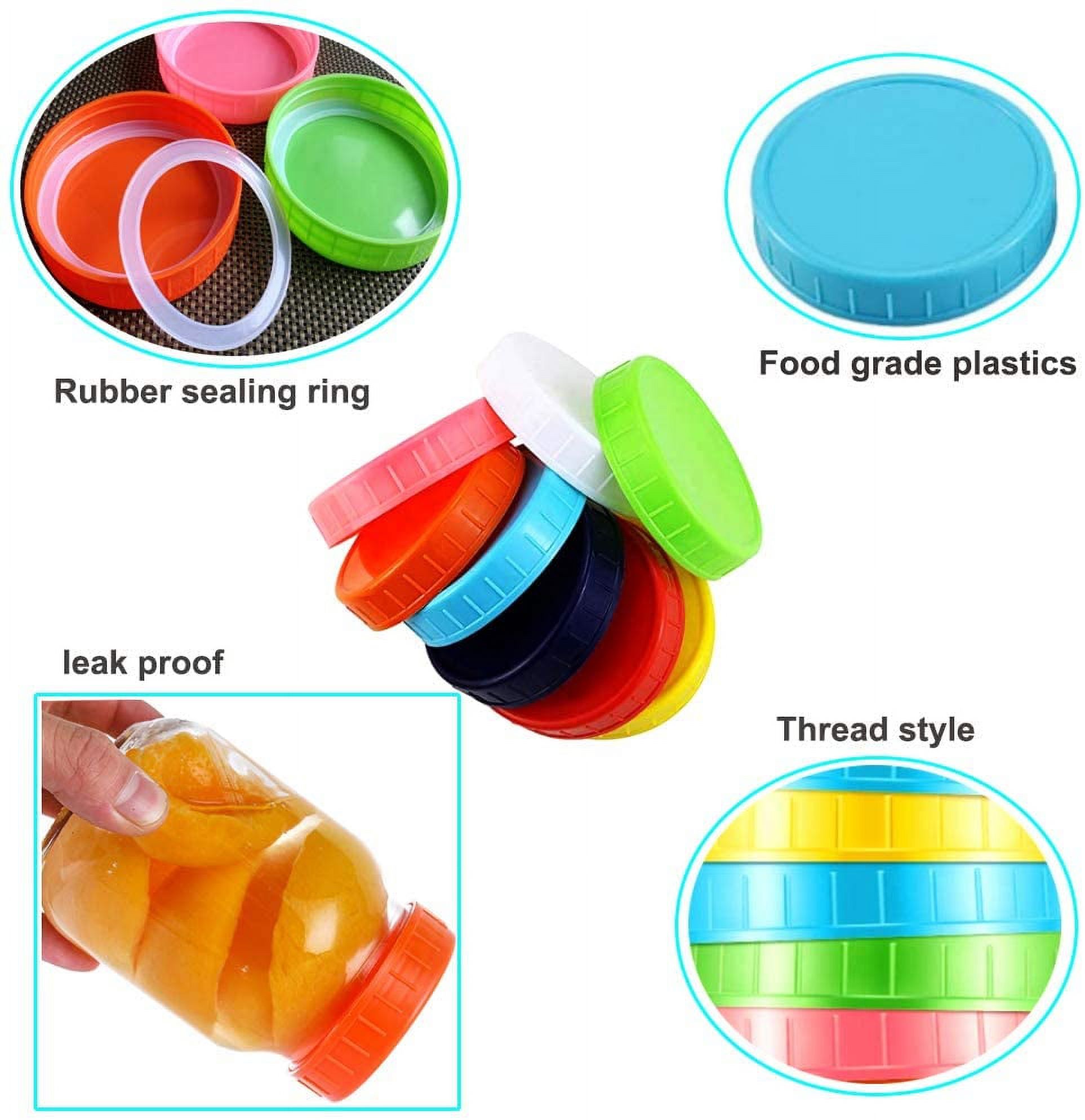Jelly Comb 24 PCS Colorful Food Grade Plastic Mason Jar Caps Fits Many