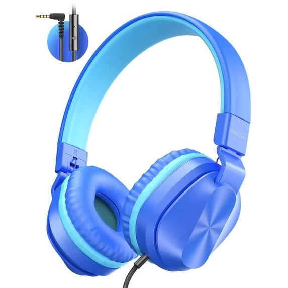 Jelly Comb Kids Headphones,Foldable Headphones with Microphone Wired On-Ear Stereo Earphones, Great for Kids Children Girls Boys Teens Adults double blue
