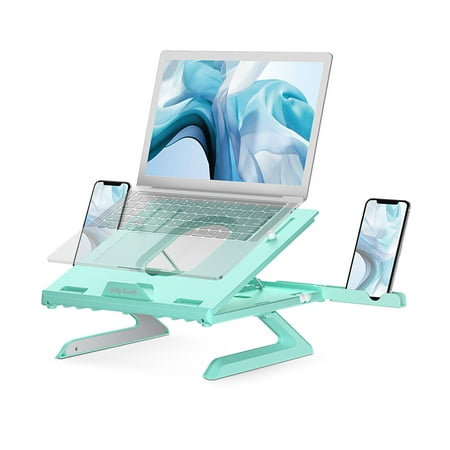 Jelly Comb Laptop Stand, Ergonomic Notebook Riser Desk 9-Level Adjustable with Foldable Legs, Phone Holders and Cooling Design for Macbook, Tablet, Book, Computer / Desktop Monitor, Mint Green