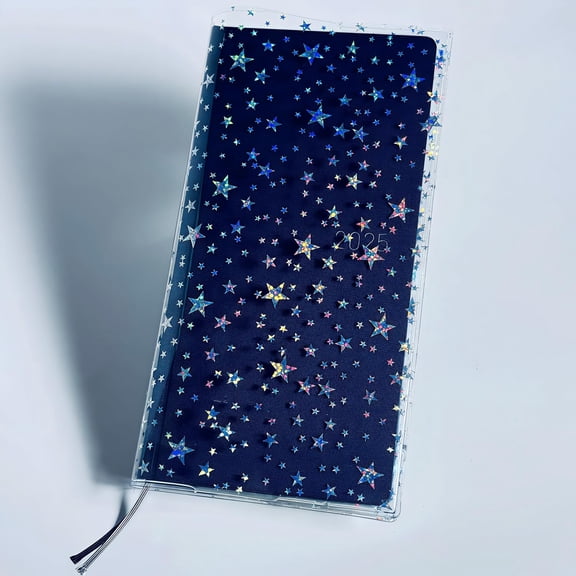 Jelly Cover for Hobonichi Weeks Planner - 8.2x7.7 Inches, Clear Plastic Planner Cover, Compatible with April Start & Mega Planners, Glitter Star Design