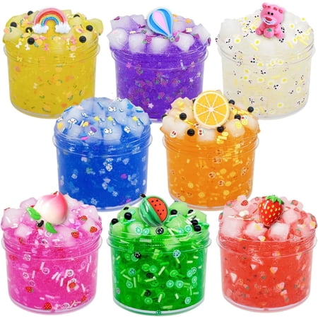Jelly Cube Clear Slime Kit for Kids - 8 Pack Crunchy Sensory Toys | Stress Relief & Fun Birthday Gifts | Summer Party Favors | DIY Slime for Girls & Boys Ages 6-12
