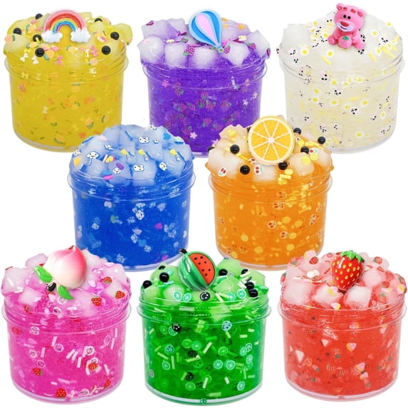 Jelly Cube Clear Slime Kit for Kids - 8 Pack Crunchy Sensory Toys | Stress Relief & Fun Birthday Gifts | Summer Party Favors | DIY Slime for Girls & Boys Ages 6-12