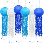 Jelly Fish Decoration,Jellyfish Paper Lanterns,6 Pacs 10 Inch Under The Sea Party Decorations,Mermaid Party Baby Shower Blue Hanging Jelly Fish for Ocean Spongebob Birthday Decorations (3 Colors)