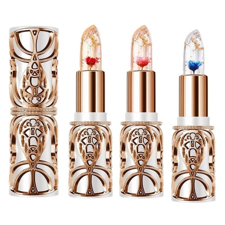 Jelly Flower Luxury Lip Balm Lipstick, Crystal Flower PH Lip Balm Color Changing Magic Lipstick, Color Changing Long Lasting Nutritious Lip Gloss Clear Lipstick (3 PCS)