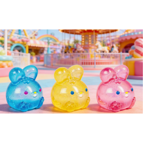 Jelly Hops Scented Bunny Squishy Fidget Toys - Glittery Solid Squish Fidget Toys in Pink Strawberry, Pocket-Sized Stress Relief for All Ages