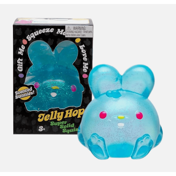 Jelly Hops Scented Bunny Squishy Fidget Toys - Sparkly Solid Squish Texture with Strawberry, Banana & Blue Raspberry Scents, Sensory Stress Balls for Spring Fun and Easter Baskets