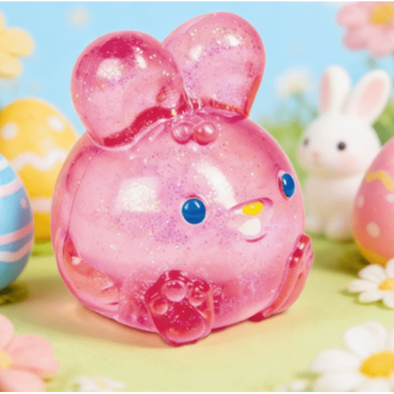 Jelly Hops Scented Bunny Squishy Fidget Toys - Sparkly Solid Squish Texture with Strawberry, Banana & Blue Raspberry Scents, Sensory Stress Balls for Spring Fun and Easter Baskets