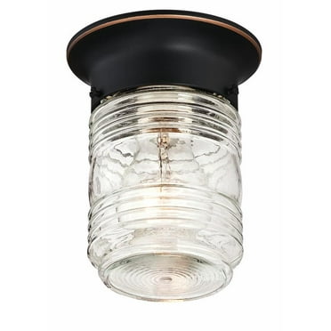 Design House Jelly Jar 1-Light Indoor/Outdoor Flush Mount Ceiling Light with Clear Ribbed Glass, Oil Rubbed Bronze
