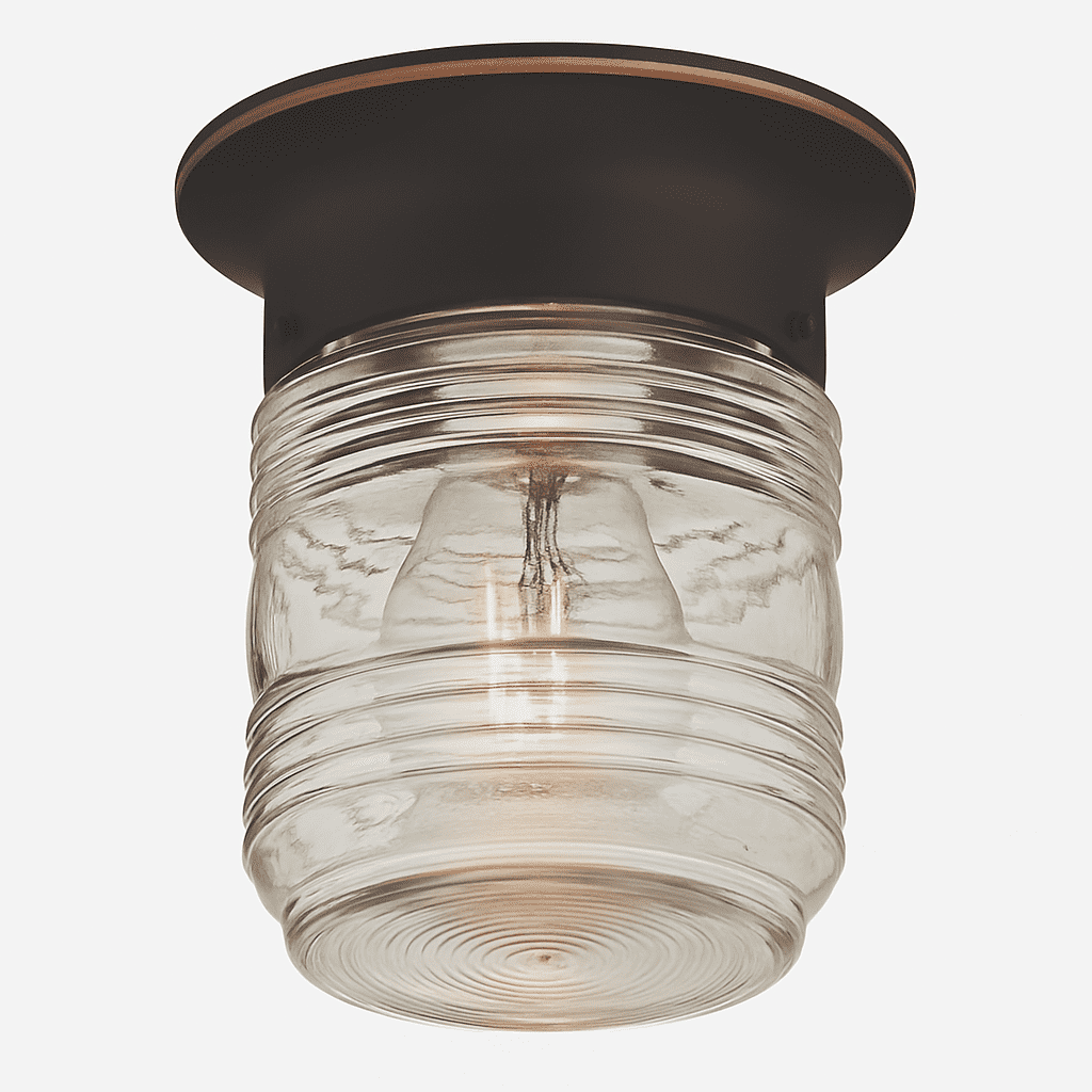 Design House Jelly Jar 1-Light Indoor/Outdoor Flush Mount Ceiling Light with Clear Ribbed Glass, Oil Rubbed Bronze