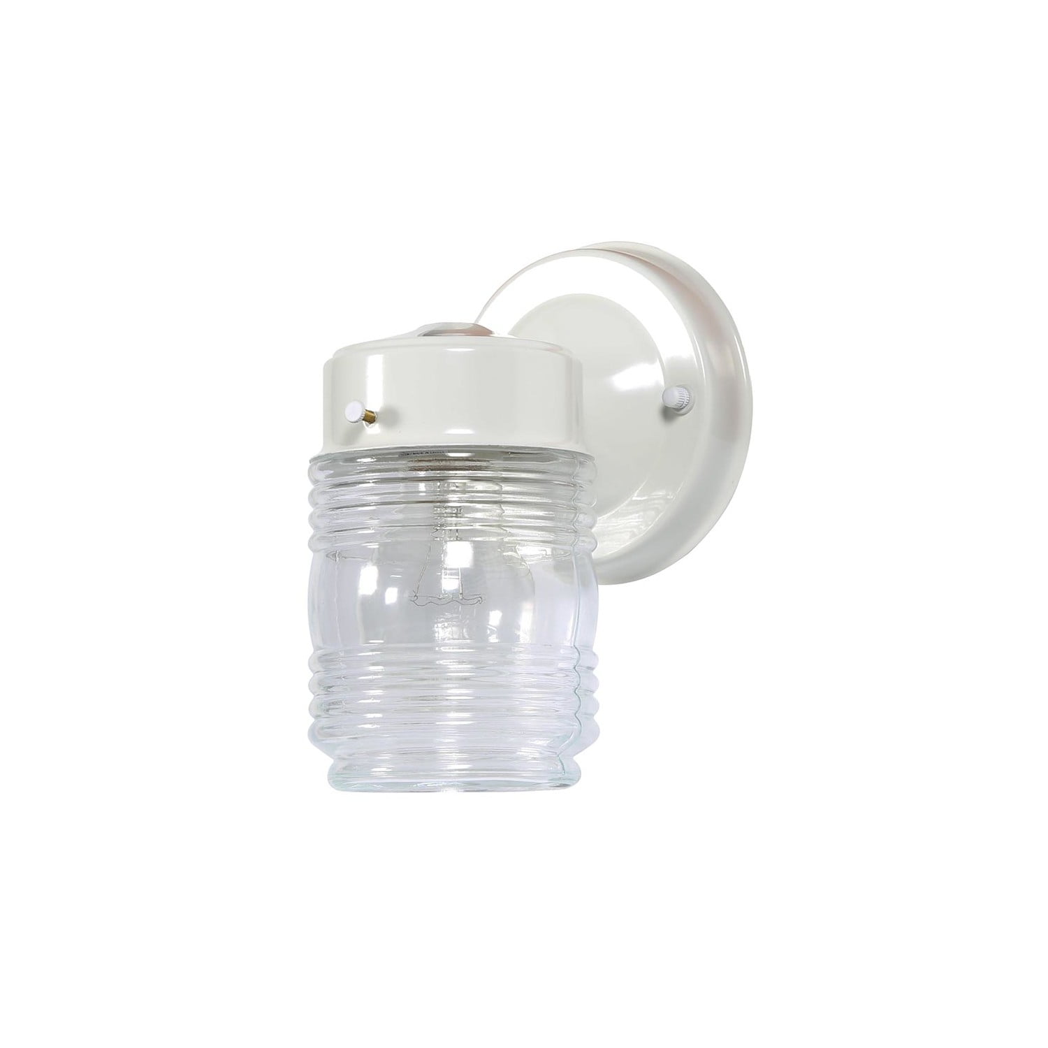 White Jelly Jar Ribbed Glass Outdoor Sconce