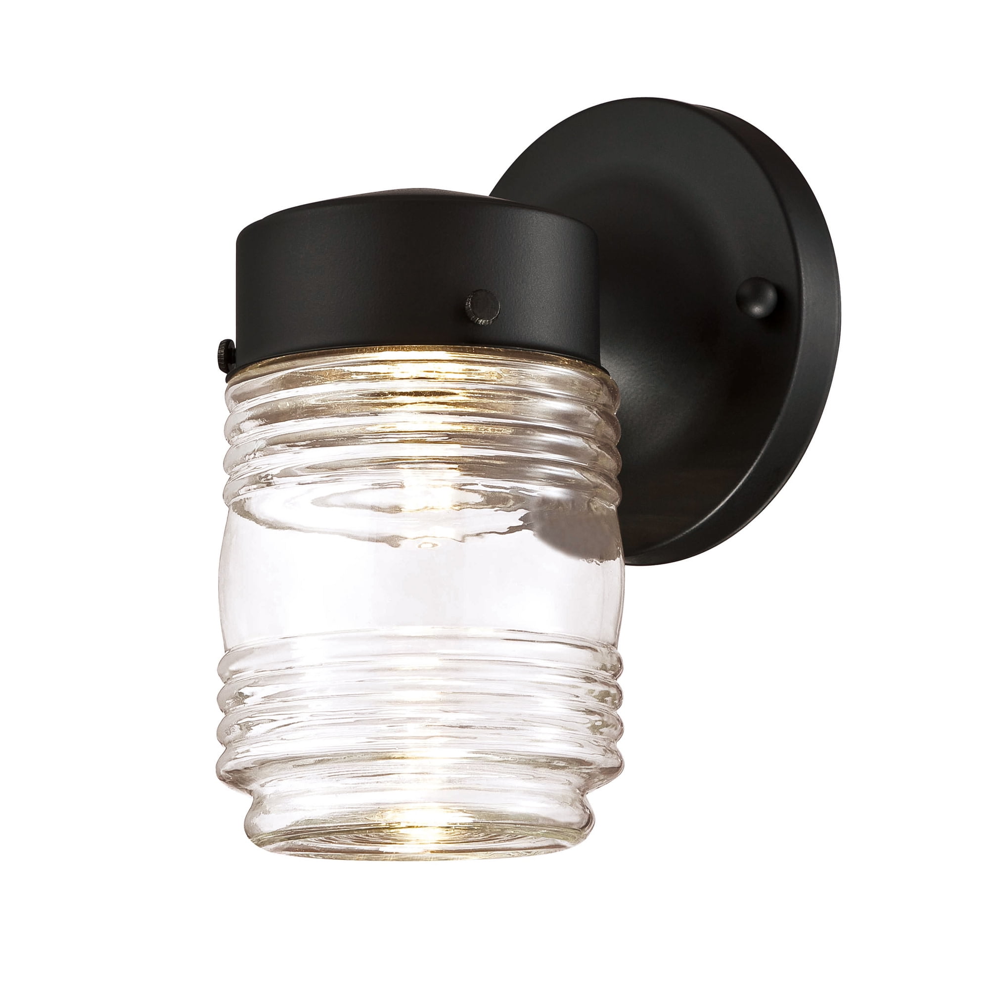 Design House Jelly Jar 1-Light Indoor/Outdoor LED Light with Clear Ribbed Glass, Matte Black