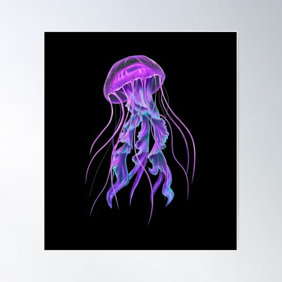 Jelly Jellyfish Luminiscent Animal Neon Look Poster Wall Art, Modern Wall Decor For Living Room Bedroom, 8x12 UNFRAMED