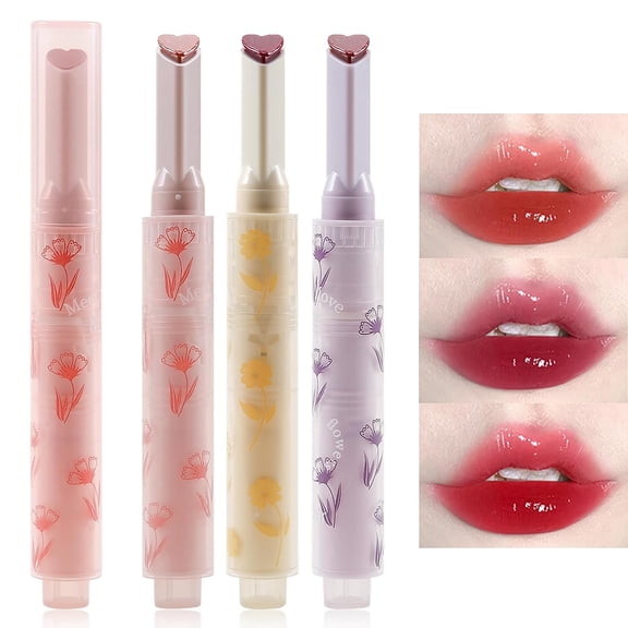 Jelly Lipstick, 3 Colors Tinted Glasting Melting Balm, Heart Shape Lip Gloss Lip Stain, Long Lasting Moisturizing, High Pigmented, Plumping Lip Makeup, 0.33oz, 04#05#06#