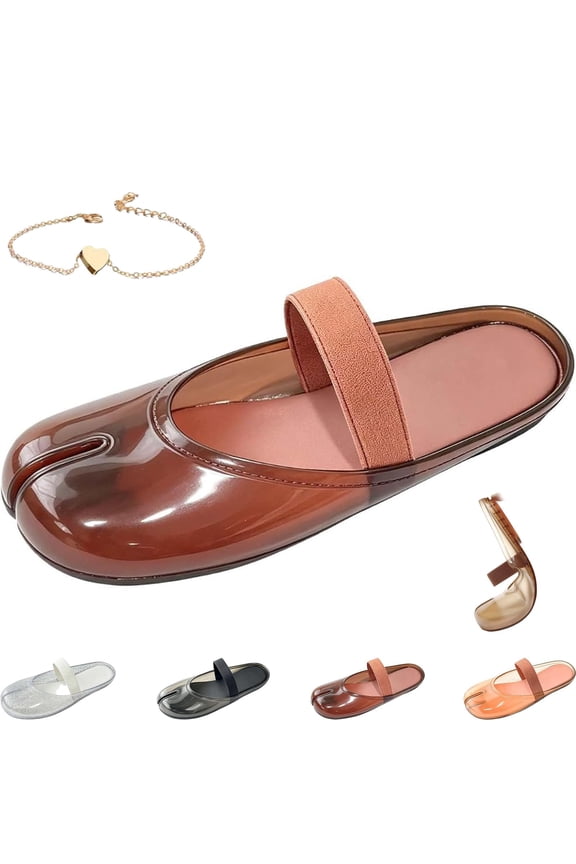 Jelly Mary Jane Mules for Women Tabi Flat Sandals Closed Toe | Round Split Toe Slip On Slides With Elastic Strap Casual Beach Summer Vacation Slippers