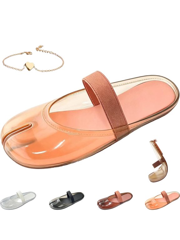 Jelly Mary Jane Mules for Women Tabi Flat Sandals Closed Toe | Round Split Toe Slip On Slides With Elastic Strap Casual Beach Summer Vacation Slippers