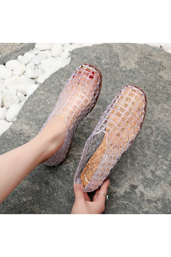 Jelly Mesh Ballet Flats for Women, Hollowed Jelly Anti Slip Ballerina Shoes, Round Toe Flats