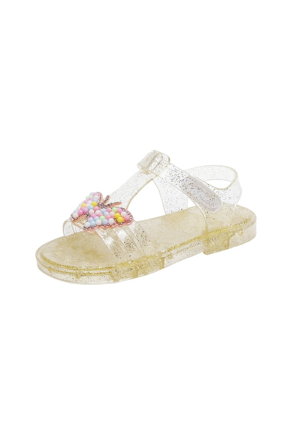 Jelly Open Toe Flat Sandal for Little/Big Girl Crystal Princess Dress Up Butterfly Water Rain Shoes 2.5-10Y