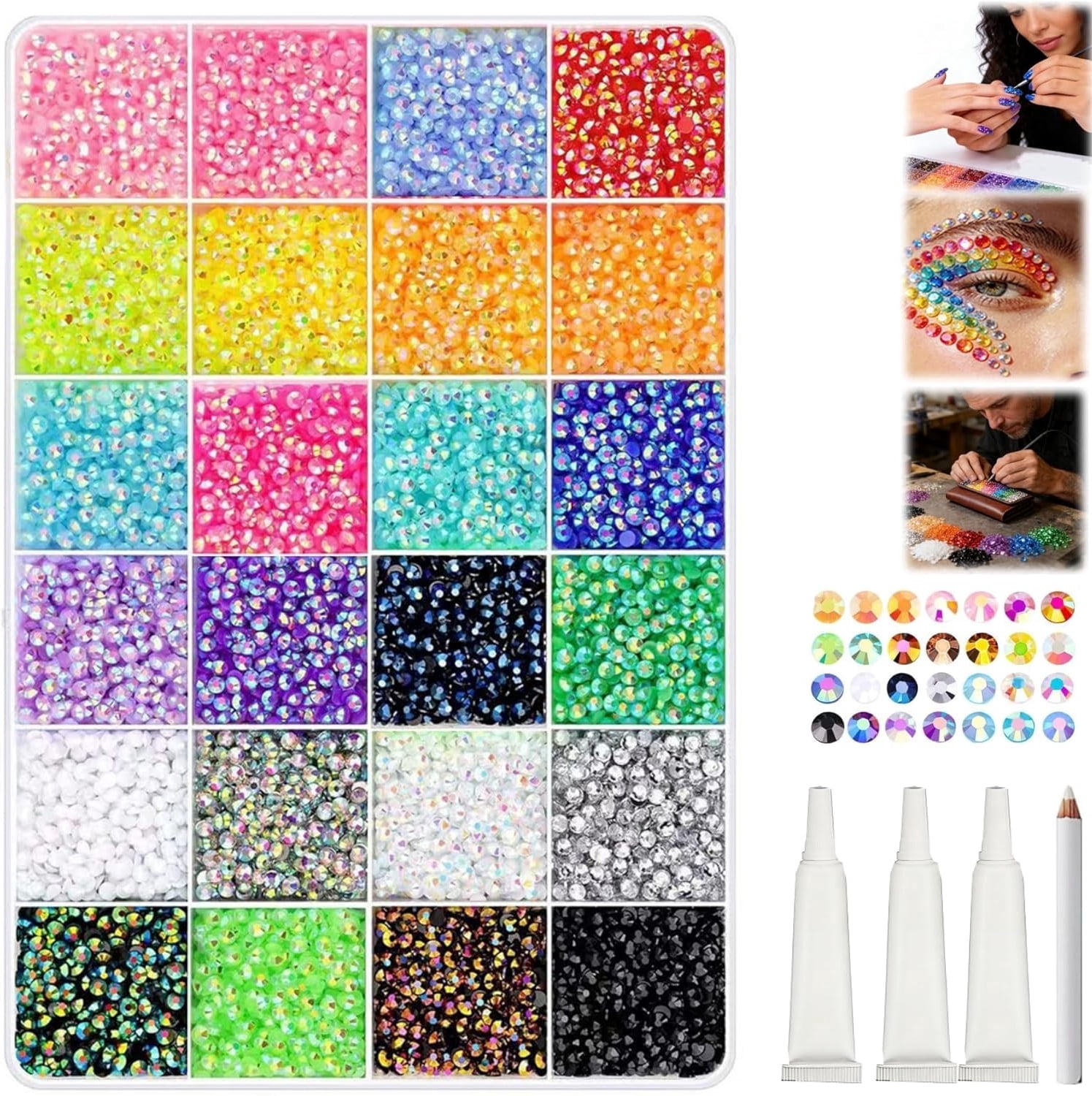 Jelly Flatback Multicolor Rainbow Rhinestones Gems Loose Gemstones [Bedazzling Kit], 3mm, 24000 PCS