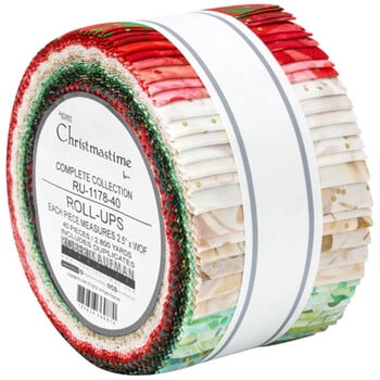 Jelly Roll - Artisan Batiks Christmastime by Lunn Studios for Robert Kaufman Winter Holidays Gold Metallic 2.5" Strips Roll-Ups Bundle Quilter's Cotton Fabric Precuts (RU-1178-40) M538.22