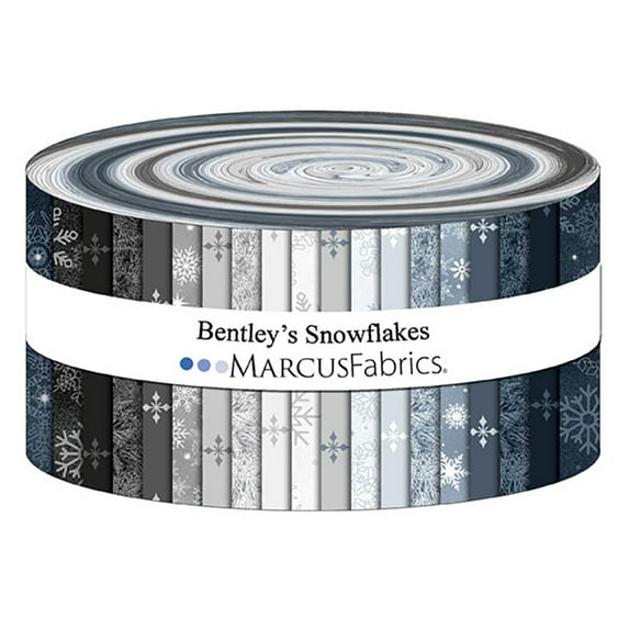 Jelly Roll - Bentley's Snowflakes Marcus Fabrics Christmas Winter 40pc Design Roll 2.5" Strips Roll-Up Bundle Quilter's Cotton Fabric Precuts (ST96-0006) M534.23