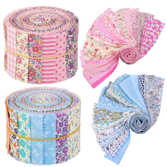 Jelly Roll Fabric Strips, 80 Pcs Precut Floral Cotton Bundle (2.55" x 19.6"),40 Assorted Floral Prints Cottagecore Yellow for Quilting, Sewing & Patchwork